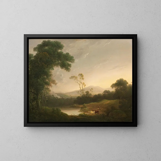 a vast Italian landscape with a herdsman - John Rathbone — framed artwork on a wall