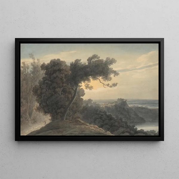 The Lake of Albano and Castel Gandolfo - John Robert Cozens — framed artwork on a wall