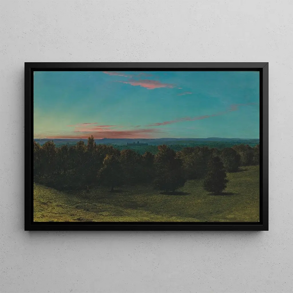 a castle in a forest at sunset - John Rogers Herbert — framed artwork on a wall