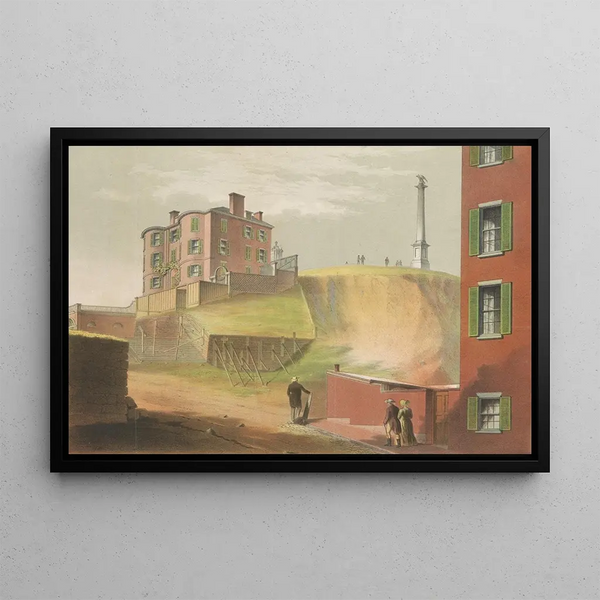 Old Boston painting, Beacon Hill with Mr. Thurston's house from Bowdoin St - John Rubens Smith — framed artwork on a wall