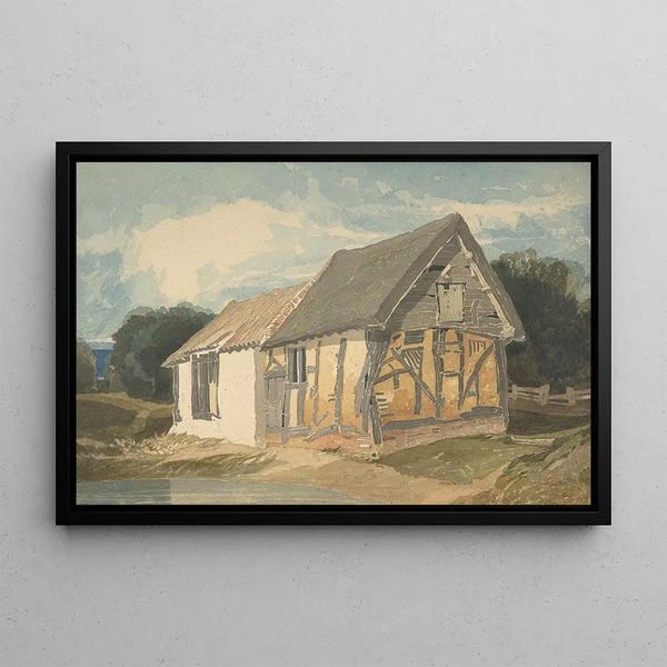 Farm building near a pond - John Sell Cotman — framed artwork on a wall