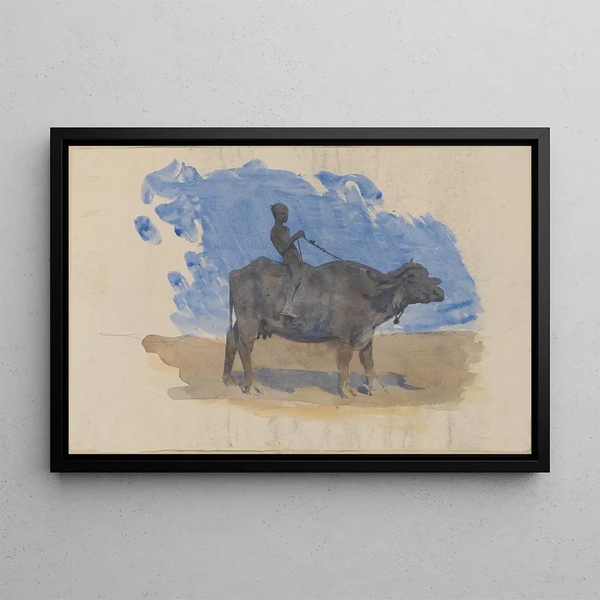 Boy on Water Buffalo - John Singer Sargent — framed artwork on a wall