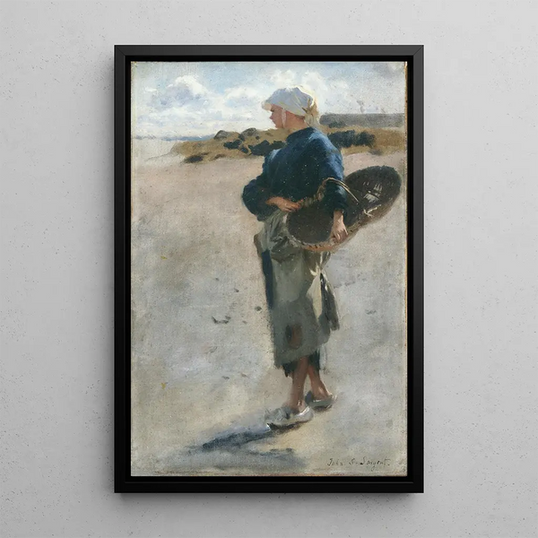 Young Breton girl with a basket Sketch for Oyster Gatherers of Cancale - John Singer Sargent — framed artwork on a wall