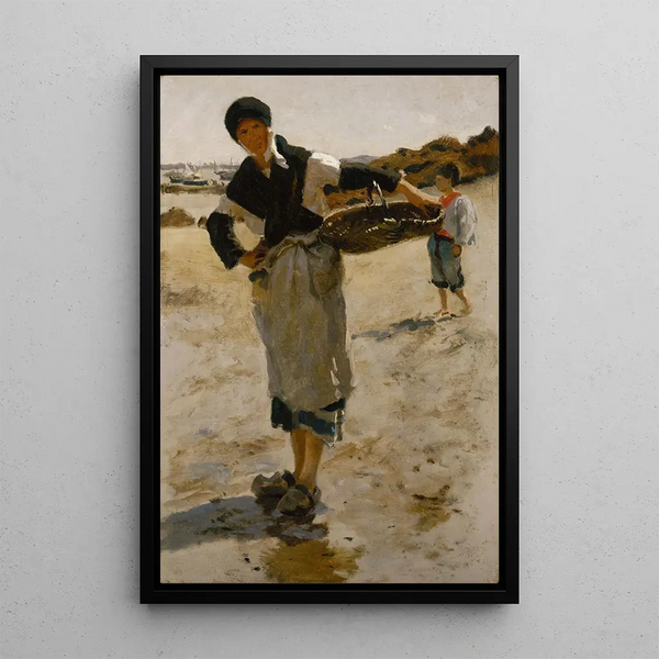 Woman from Brittany with a basket Sketch for Oyster Gatherers of Cancale - John Singer Sargent — framed artwork on a wall