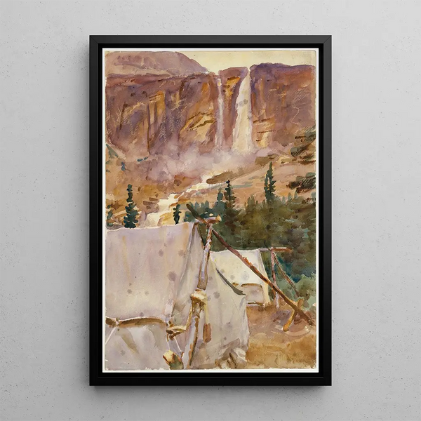 Campement et cascade - John Singer Sargent — framed artwork on a wall