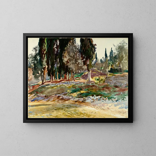 Cypress at Lake Garda in San Vigilio - John Singer Sargent — framed artwork on a wall