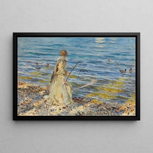 Girl fishing - John Singer Sargent — framed artwork on a wall