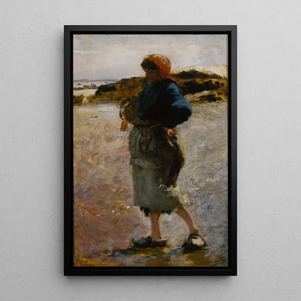 Young girl on the beach Sketch for Oyster Gatherers of Cancale - John Singer Sargent — framed artwork on a wall