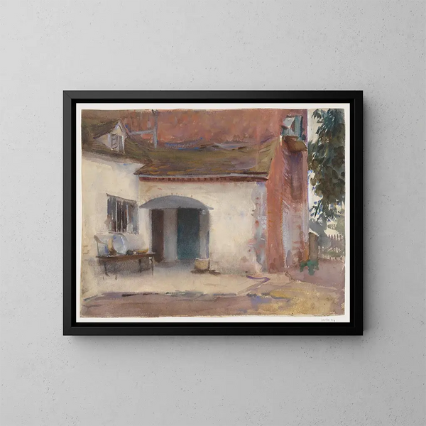 House and Courtyard - John Singer Sargent — framed artwork on a wall