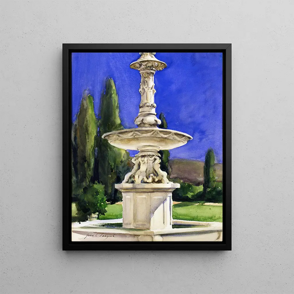 Marble Fountain Painting in Italy - John Singer Sargent — framed artwork on a wall