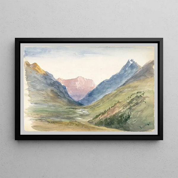 Mountain View Painting in Bormio - John Singer Sargent — framed artwork on a wall