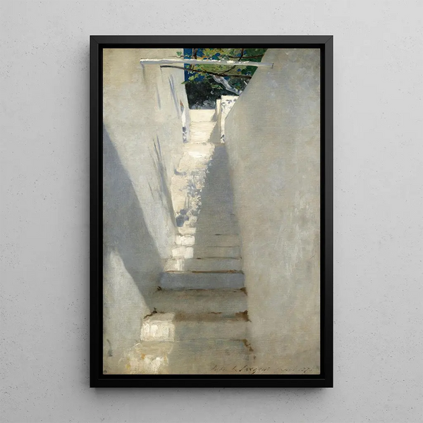 Staircase Painting in Capri - John Singer Sargent — framed artwork on a wall