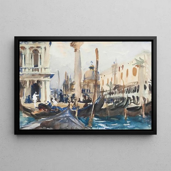La Piazzetta avec Gondoles - John Singer Sargent — framed artwork on a wall