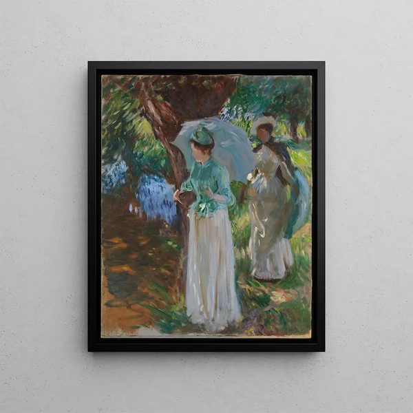 Two Girls with Umbrellas - John Singer Sargent — framed artwork on a wall