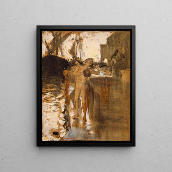 Two nude bathers standing on a quay - John Singer Sargent — framed artwork on a wall