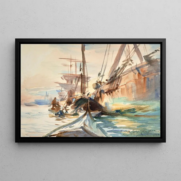 Boat unloading - John Singer Sargent — framed artwork on a wall