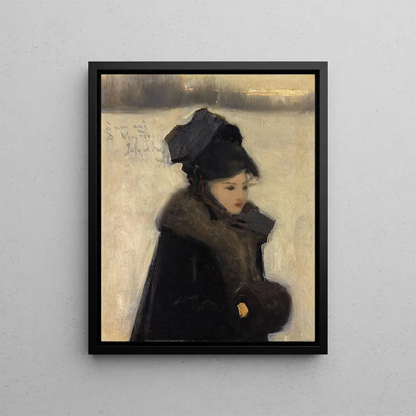 Woman with Furs - John Singer Sargent — framed artwork on a wall