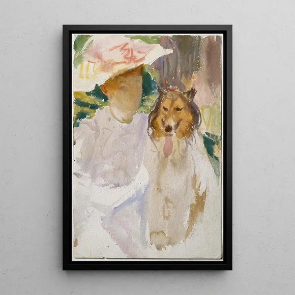 Woman with collie - John Singer Sargent — framed artwork on a wall