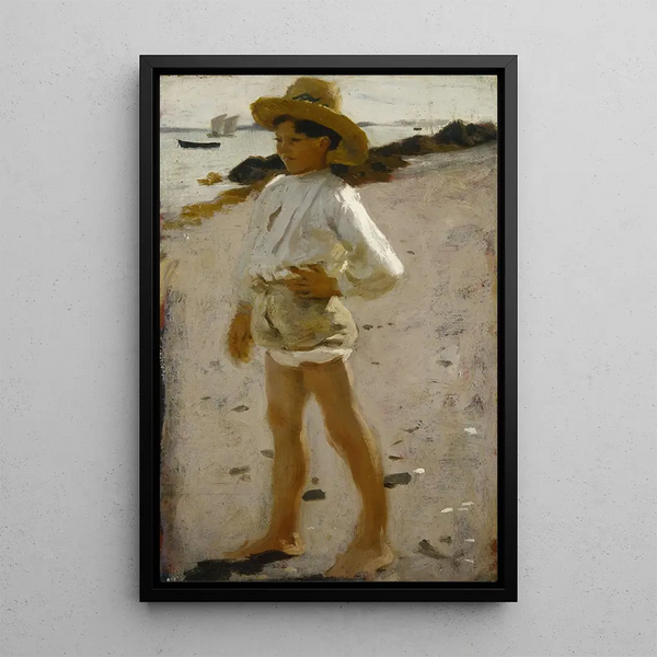 Young boy on the beach Sketch for Oyster Gatherers of Cancale - John Singer Sargent — framed artwork on a wall