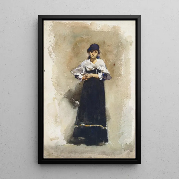 Young woman with a black skirt - John Singer Sargent — framed artwork on a wall
