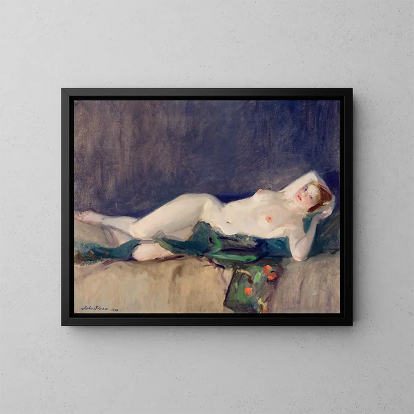 Nude with Green Scarf - John Sloan — framed artwork on a wall