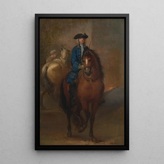 A young gentleman mounting a trained horse - John Vanderbank — framed artwork on a wall