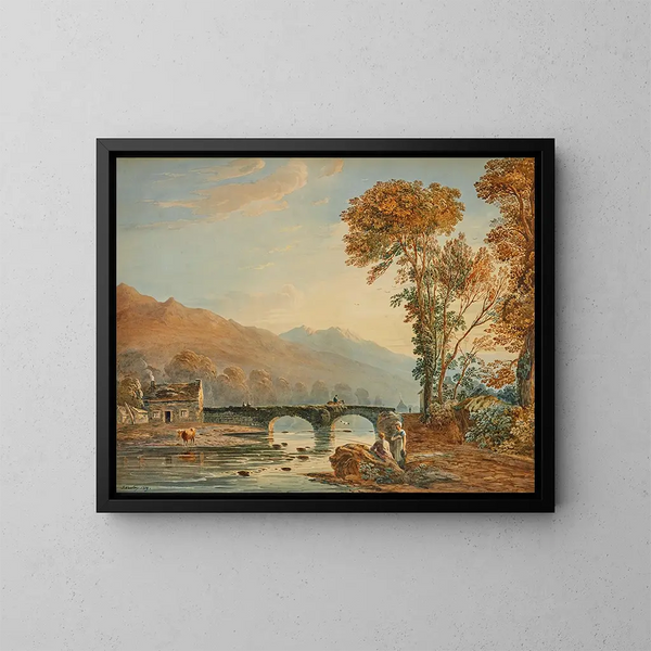 Pont de Beddgelert, Pays de Galles - John Varley — framed artwork on a wall