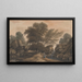Figures near a waterfall and a pond in a wooded landscape - John Varley — framed artwork on a wall