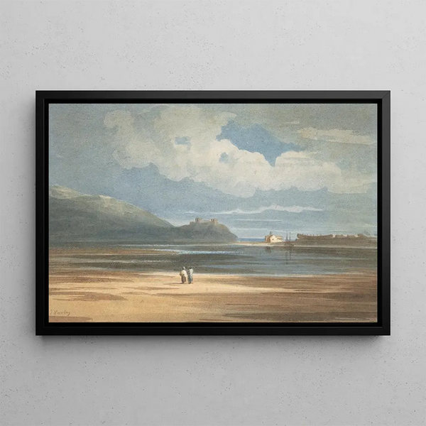 The Castle of Harlech across Traeth Mawr - John Varley — framed artwork on a wall