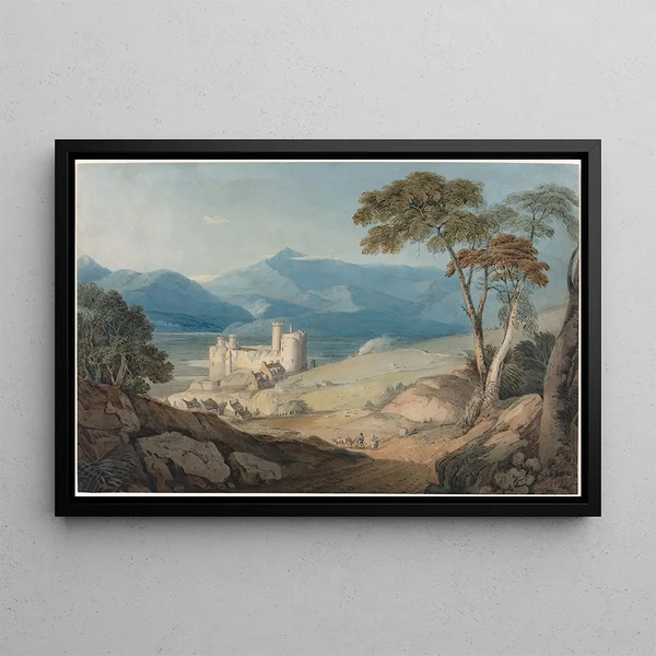 Château de Harlech et Snowdon - John Varley — framed artwork on a wall