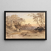 Landscape with figures and distant castle - John Varley — framed artwork on a wall