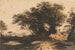 Landscape painting with a bouquet of trees near a road and a stream - John Varley — artwork view