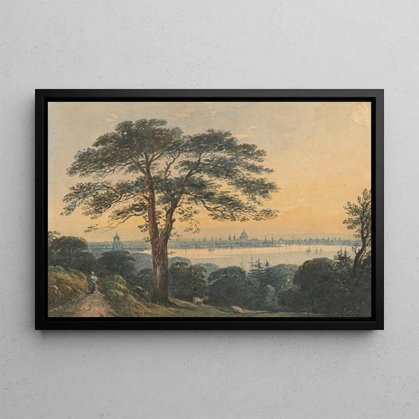 London from the Thames - John Varley — framed artwork on a wall