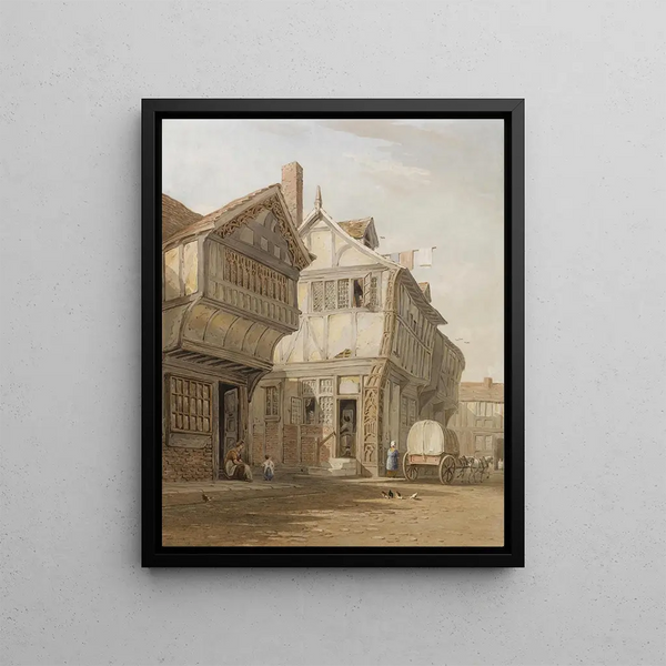 Old houses of Coventry - John Varley — framed artwork on a wall