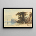 River landscape painting with figures - John Varley — framed artwork on a wall