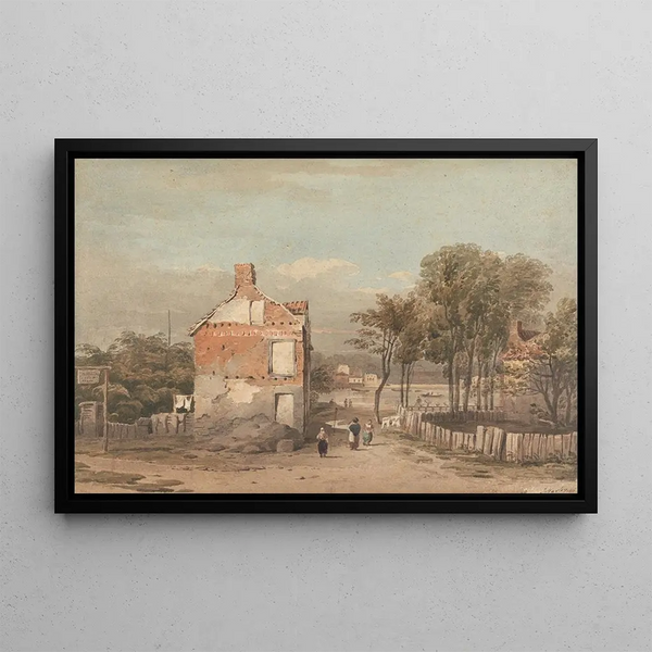 The Thames near Millbank Prison London - John Varley — framed artwork on a wall