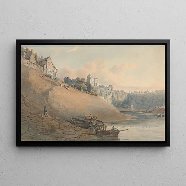 Vue du château de Chepstow Monmouthshire depuis sous le pont - John Varley — framed artwork on a wall