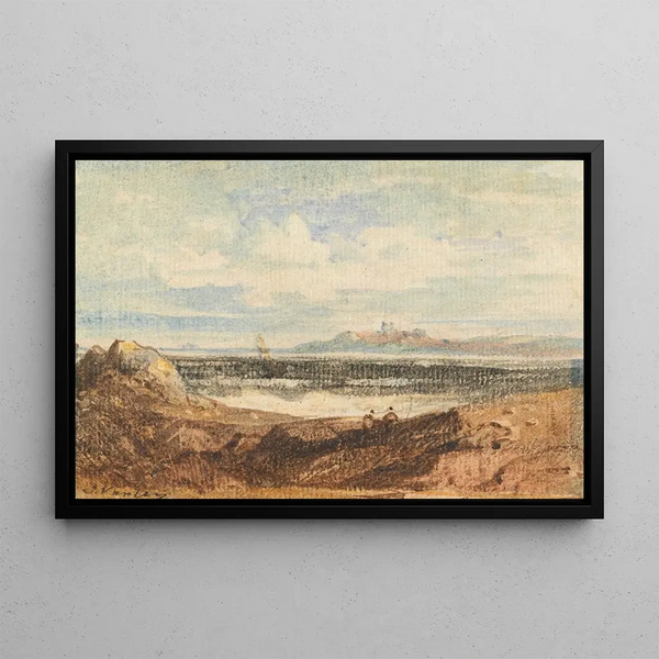 Vue de la côte escarpée, Bamburgh, Northumberland - John Varley — framed artwork on a wall