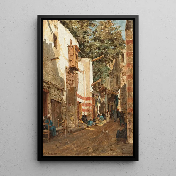 Rue du Sharouri in Cairo - John Varley the Younger — framed artwork on a wall
