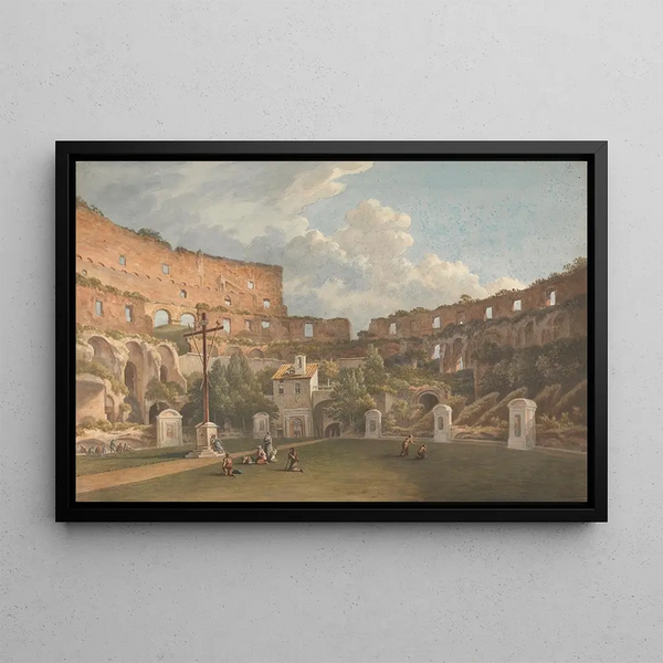 Interior view painting of the Colosseum, Rome - John Warwick Smith — framed artwork on a wall