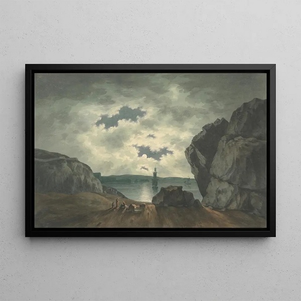Moonlit Bay Scene - John Warwick Smith — framed artwork on a wall