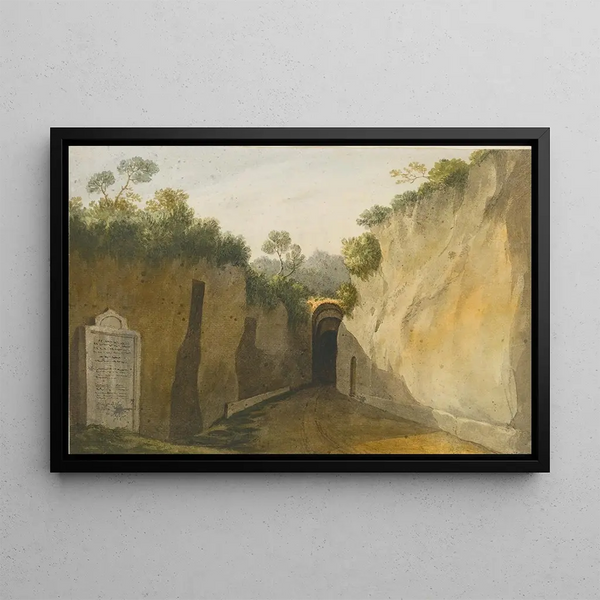 Entrance of the Posillipo Cave, Naples - John Warwick Smith — framed artwork on a wall