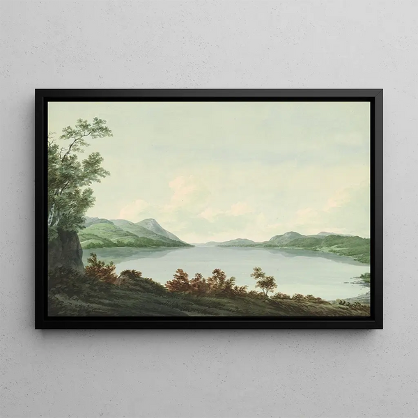 The Windermere Lake from Rawlinson's Nab looking down the lake - John Warwick Smith — framed artwork on a wall