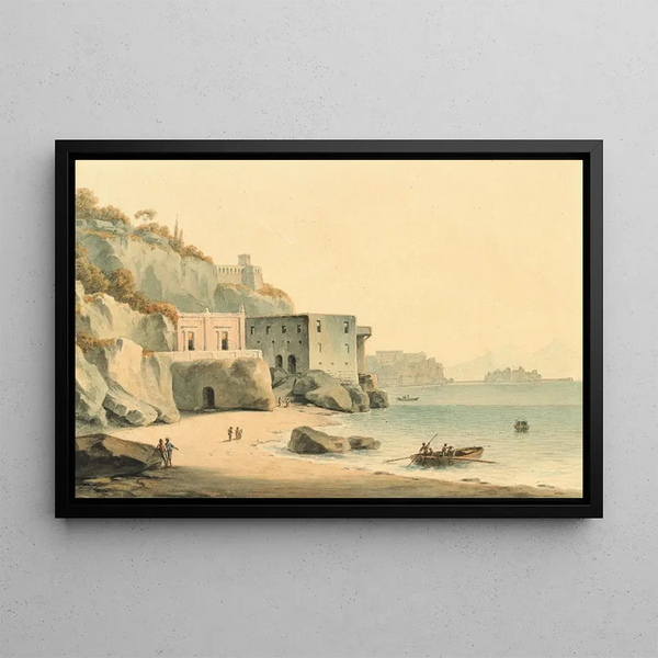 La baie de Naples depuis la plage de Posillipo - John Warwick Smith — framed artwork on a wall