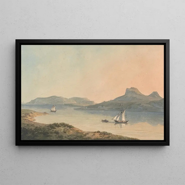 View of the Old Diganwy Castle - John Warwick Smith — framed artwork on a wall