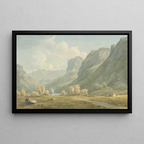 Village de Stonethwaite et Eagle Cragg Borrowdale - John Warwick Smith — framed artwork on a wall