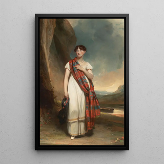 Portrait of a lady wearing a blanket in a landscape - John Watson Gordon — framed artwork on a wall
