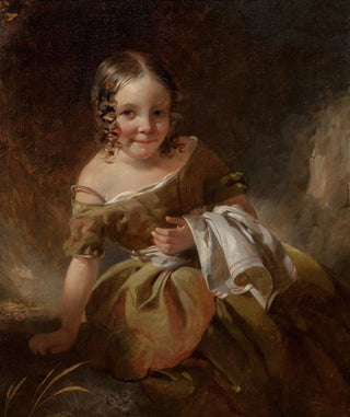 John Watson Gordon - Portrait of a young girl with curls in an olive green dress.webp