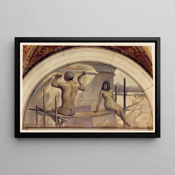 Fresque Hiéroglyphes Égyptiens dans la Série Évolution du Livre - John White Alexander — framed artwork on a wall