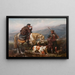Hunters by a riverbank - John William Bottomley — framed artwork on a wall